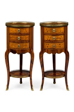 Pair of French Louis XV Round 3 Drawer Bedside Table