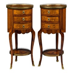 Pair of French Louis XV Round 3 Drawer Bedside Table