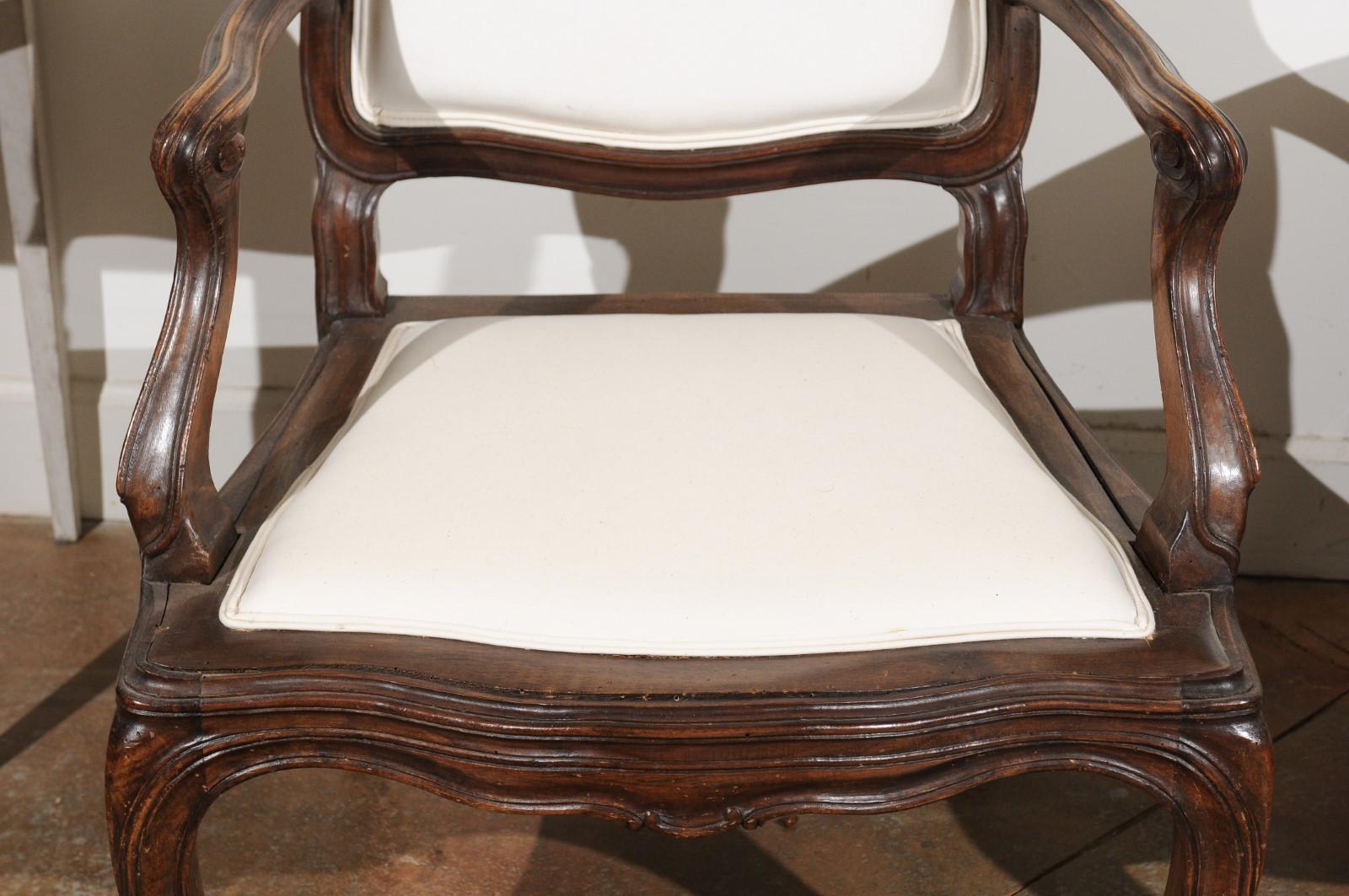 Pair of French Louis XV Style 1820s Walnut Fauteuils with New Upholstery 6