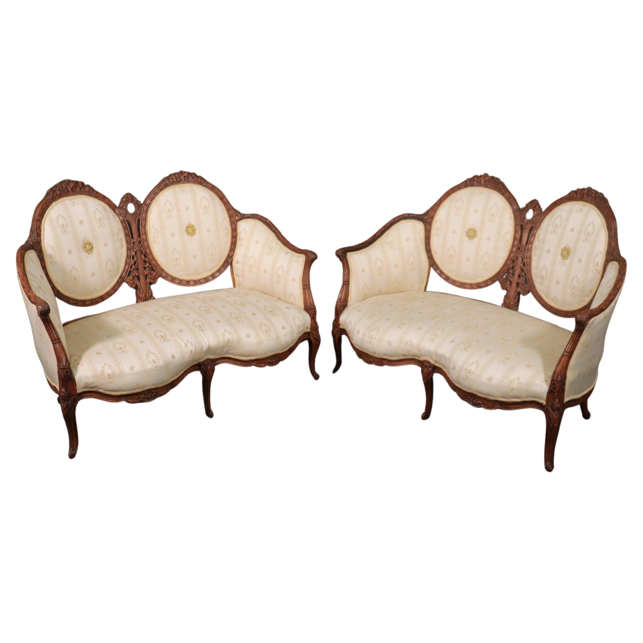 Pair of French Louis XV Style 1920s Era Oval Back Settees 