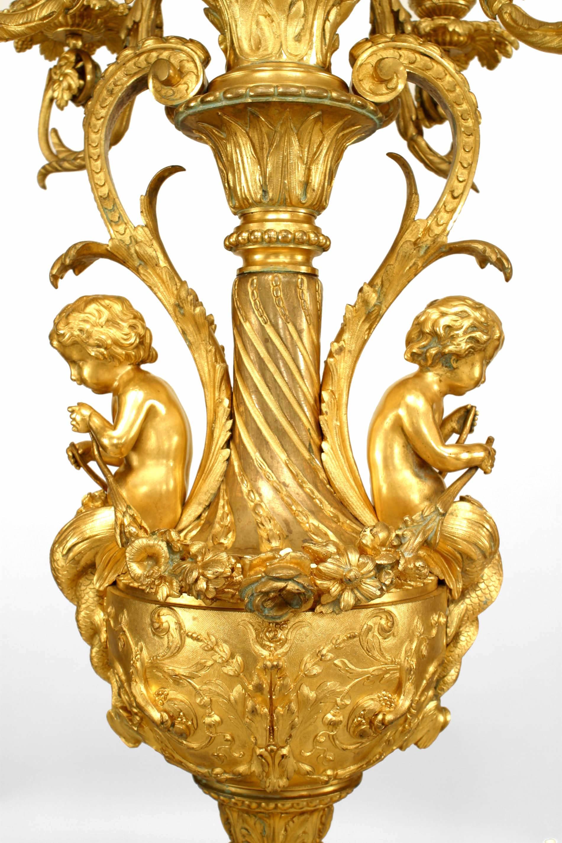 Pair of French Louis XV Bronze Dore Urn Candelabras In Good Condition For Sale In New York, NY