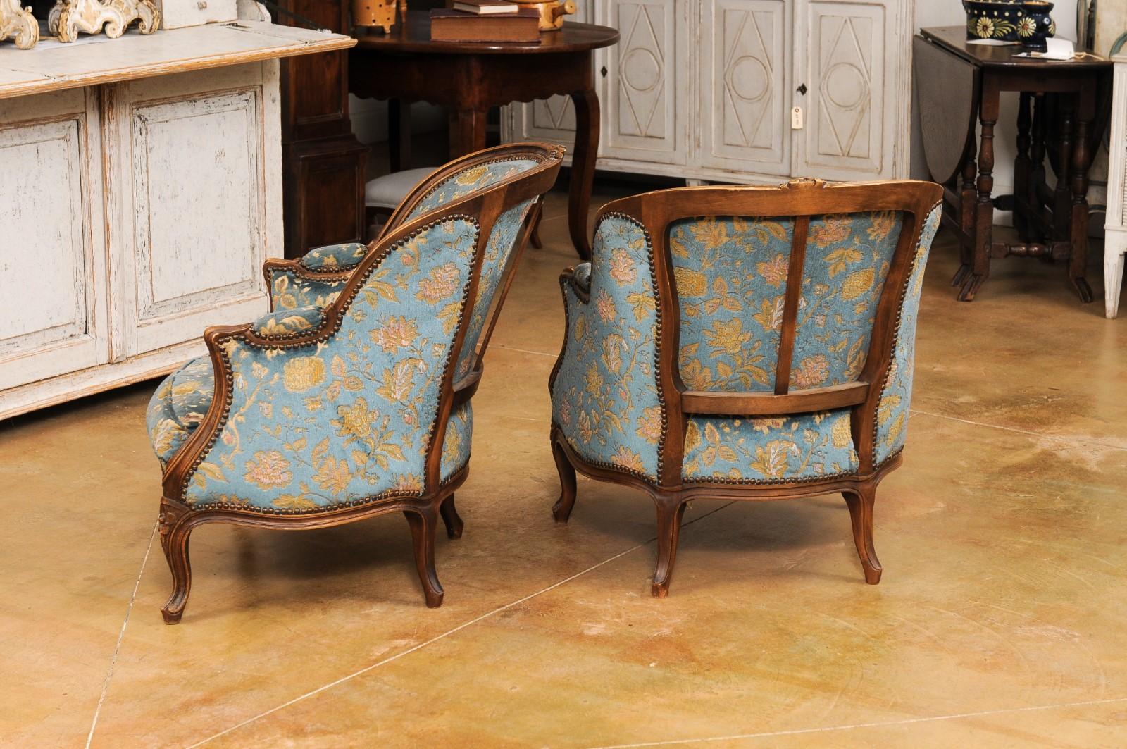 Pair of French Louis XV Style 19th Century Carved Walnut Bergères Chairs 6
