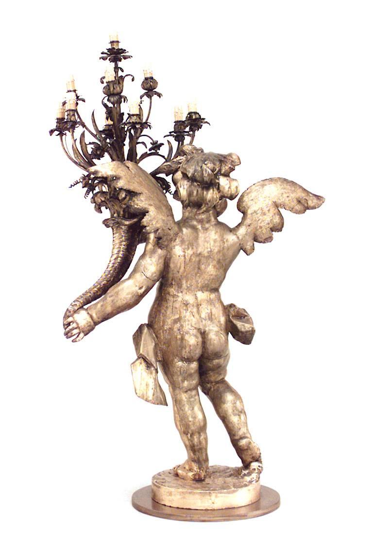 19th Century Pair of French Louis XV Style Gilt Cherub Torchieres For Sale