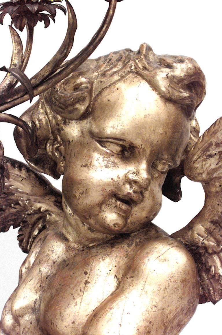 Pair of French Louis XV Style Gilt Cherub Torchieres For Sale 2