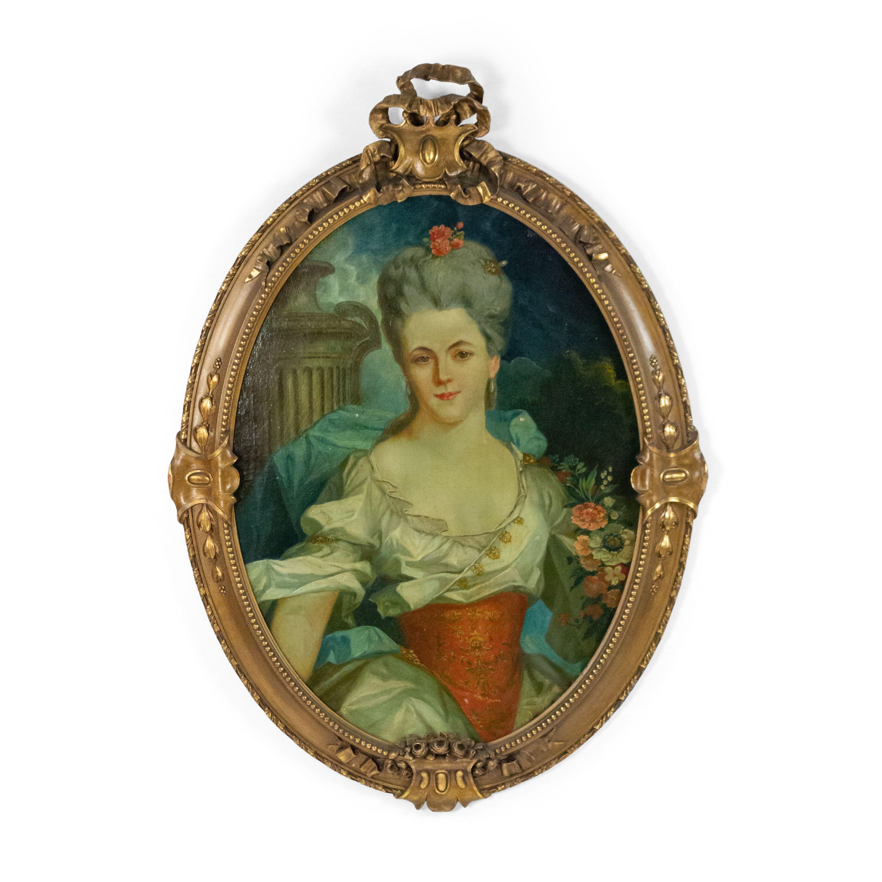 Pair of French Louis XV Style 19th Century Ladies Portraits For Sale 2