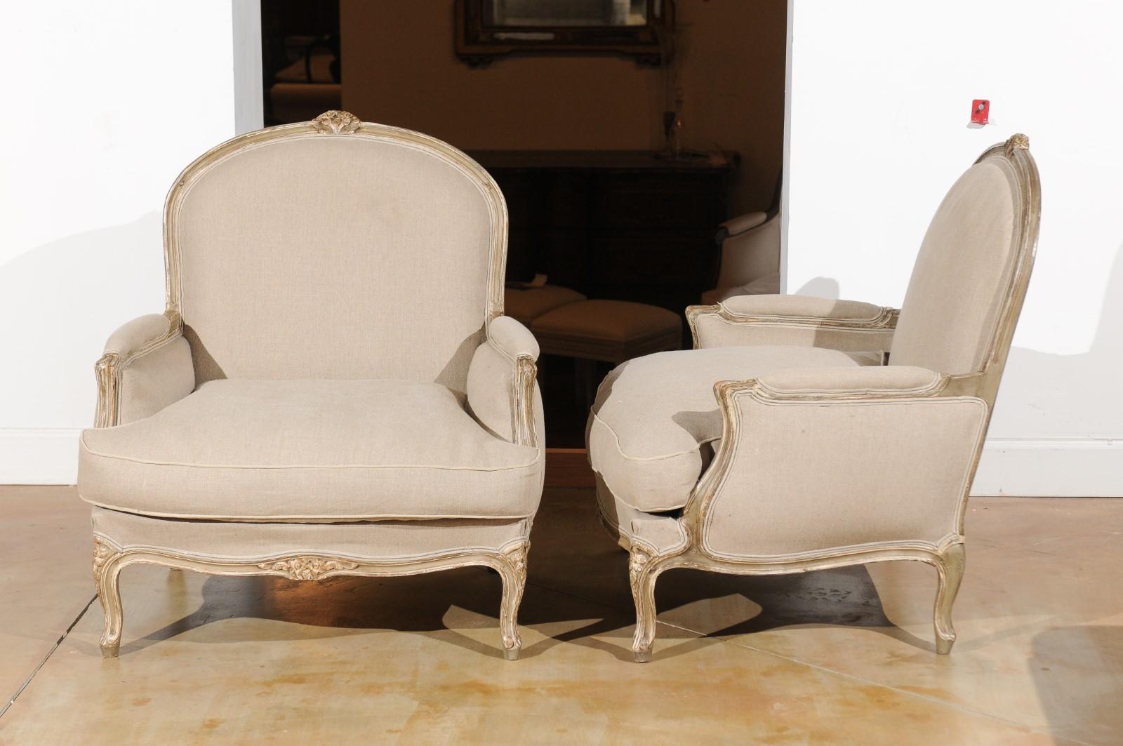 Pair of French Louis XV Style 19th Century Marquises Chairs with Upholstery 5