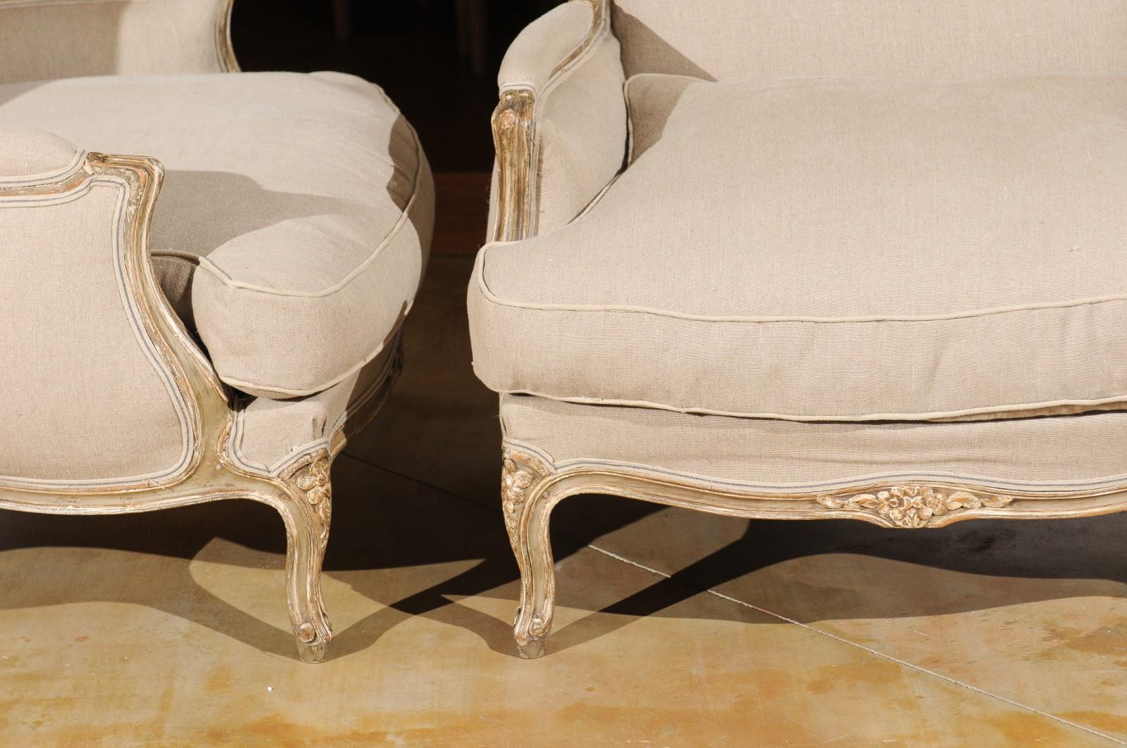 Pair of French Louis XV Style 19th Century Marquises Chairs with Upholstery 1