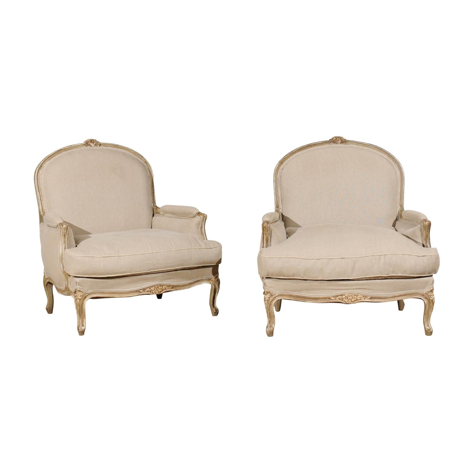 Pair of French Louis XV Style 19th Century Marquises Chairs with Upholstery
