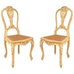 Paire de chaises d'appoint françaises de style Louis XV du XIXe siècle, rayées et dénudées