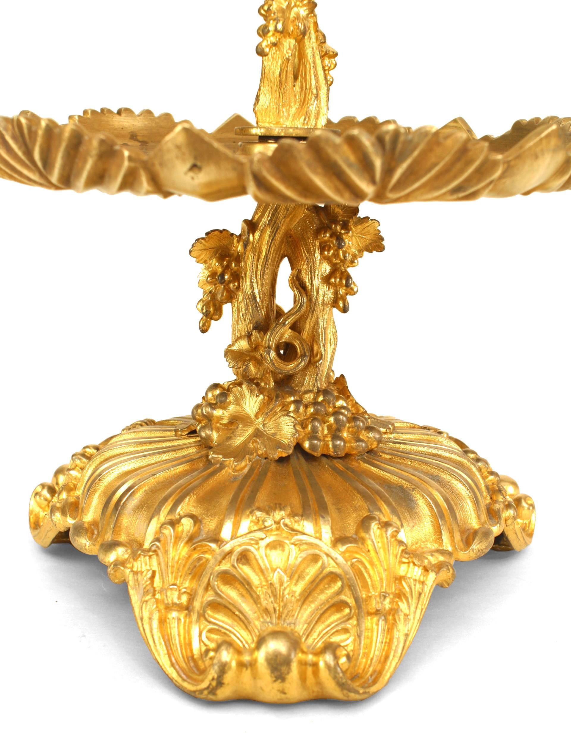 19th Century Pair of French Louis XV Bronze Dore 3 Tier Compotes For Sale