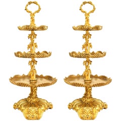 Pair of French Louis XV Bronze Dore 3 Tier Compotes