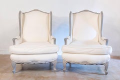 Pair of French Louis XV Style 19th Century Wingback Bergères with New Upholstery