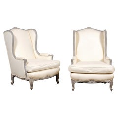Pair of French Louis XV Style 19th Century Wingback Bergères with New Upholstery
