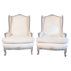 Pair of French Louis XV Style 19th Century Wingback Bergères with New Upholstery