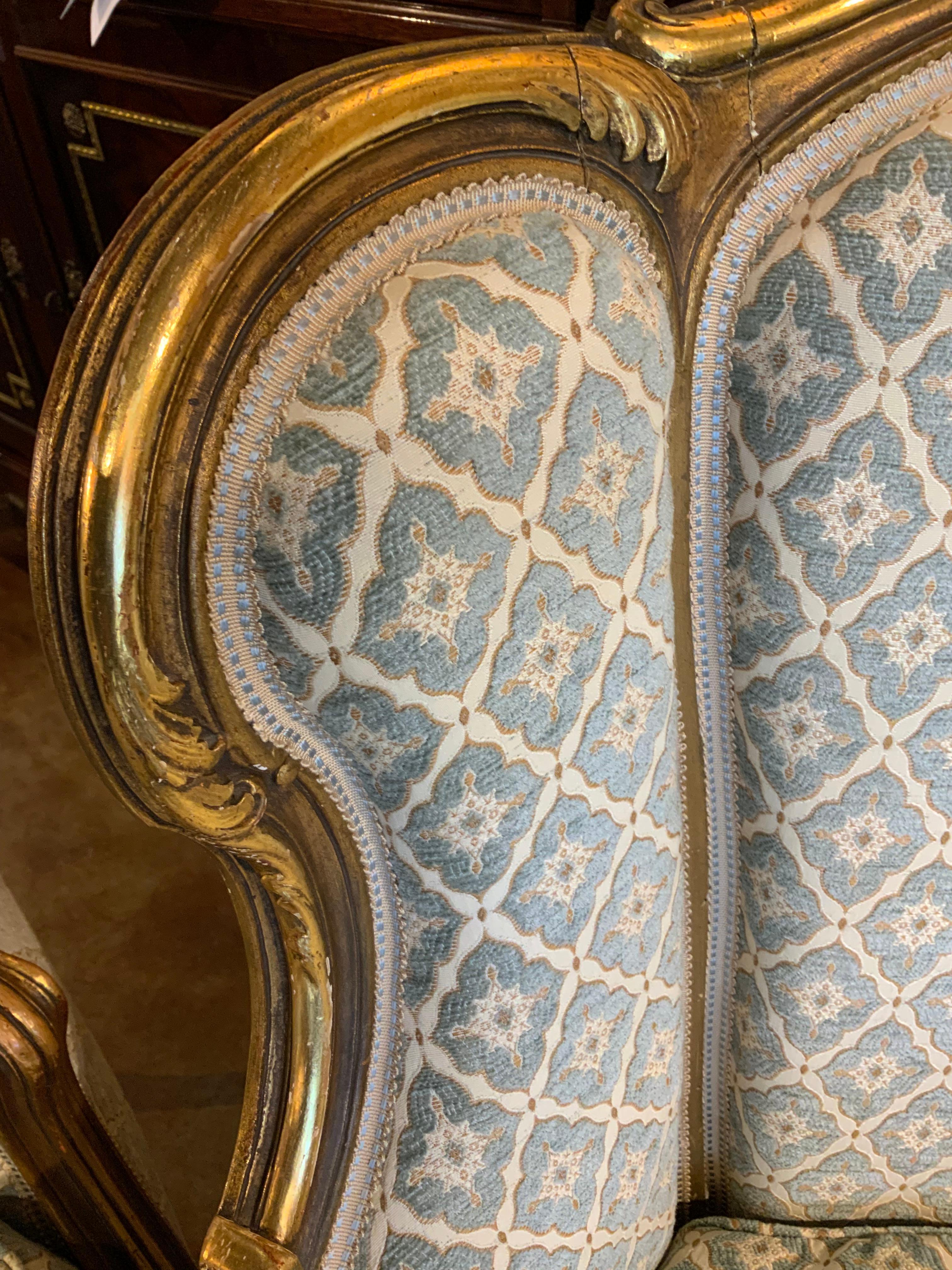 Pair of French Louis XV—Style antique giltwood bergere chairs For Sale 4