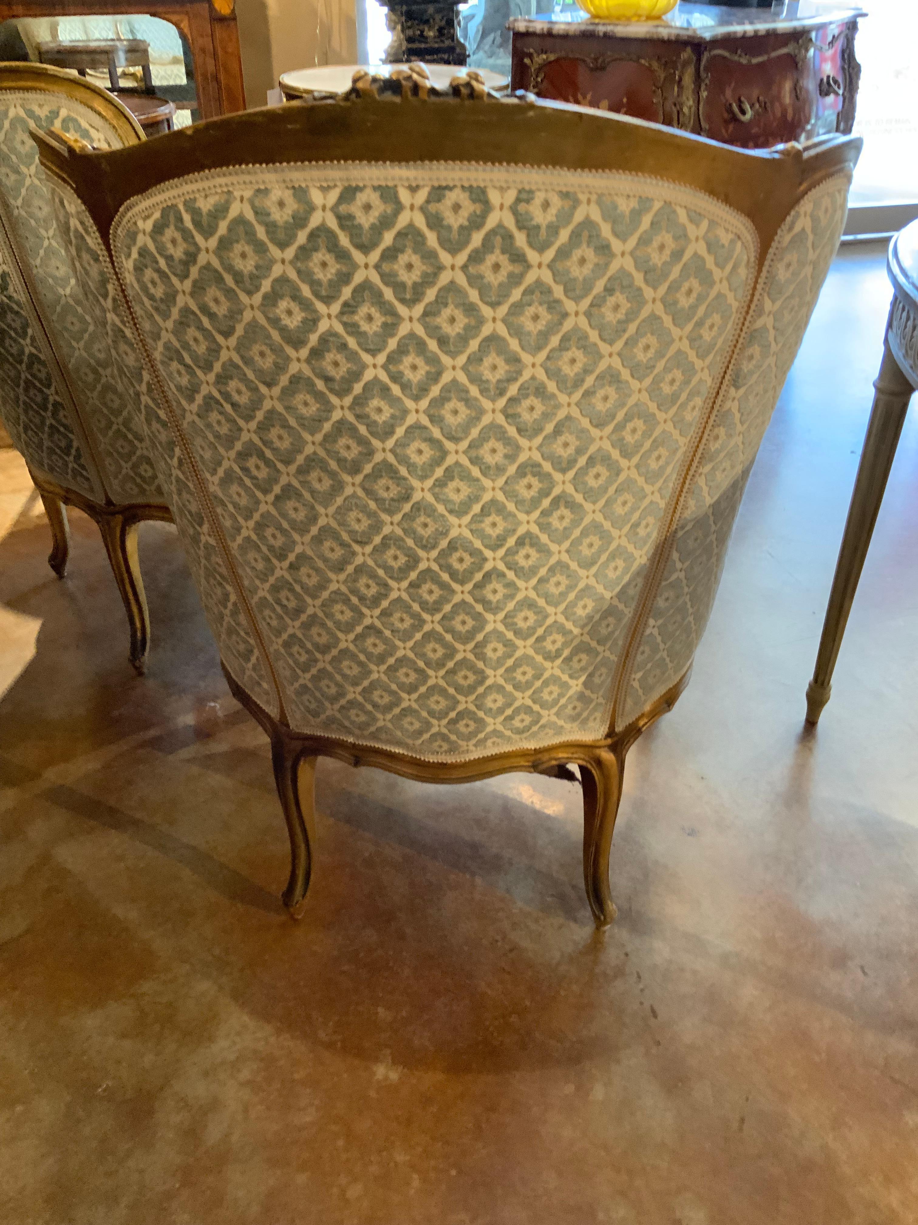 19th Century Pair of French Louis XV—Style antique giltwood bergere chairs For Sale