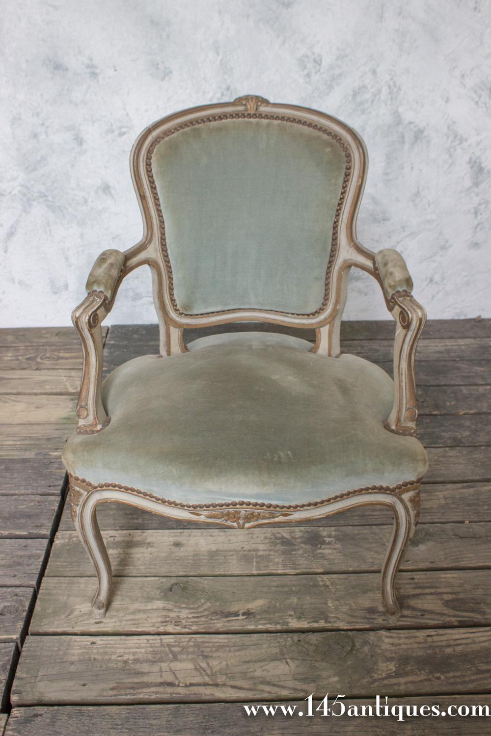 Upholstery Pair of French Louis XV Style Armchairs in Sage Green Velvet For Sale