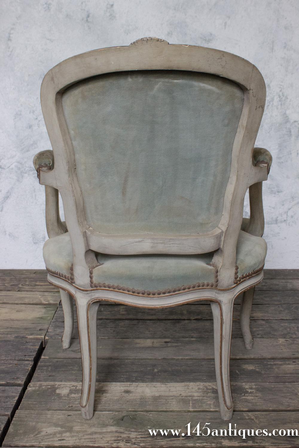 Pair of French Louis XV Style Armchairs in Sage Green Velvet For Sale 3