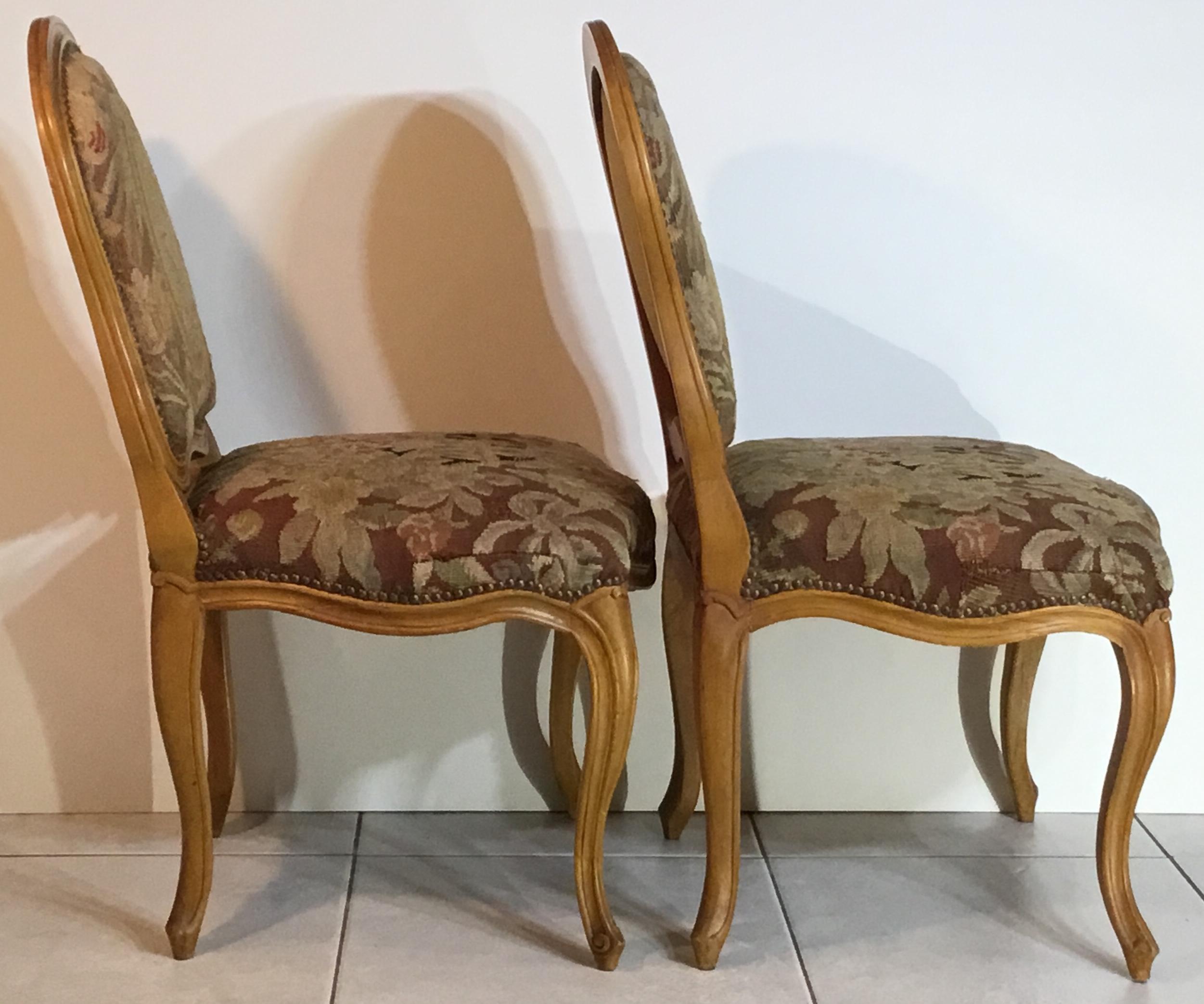 Pair of French Louis XV Style Aubusson Upholstered Chairs 4