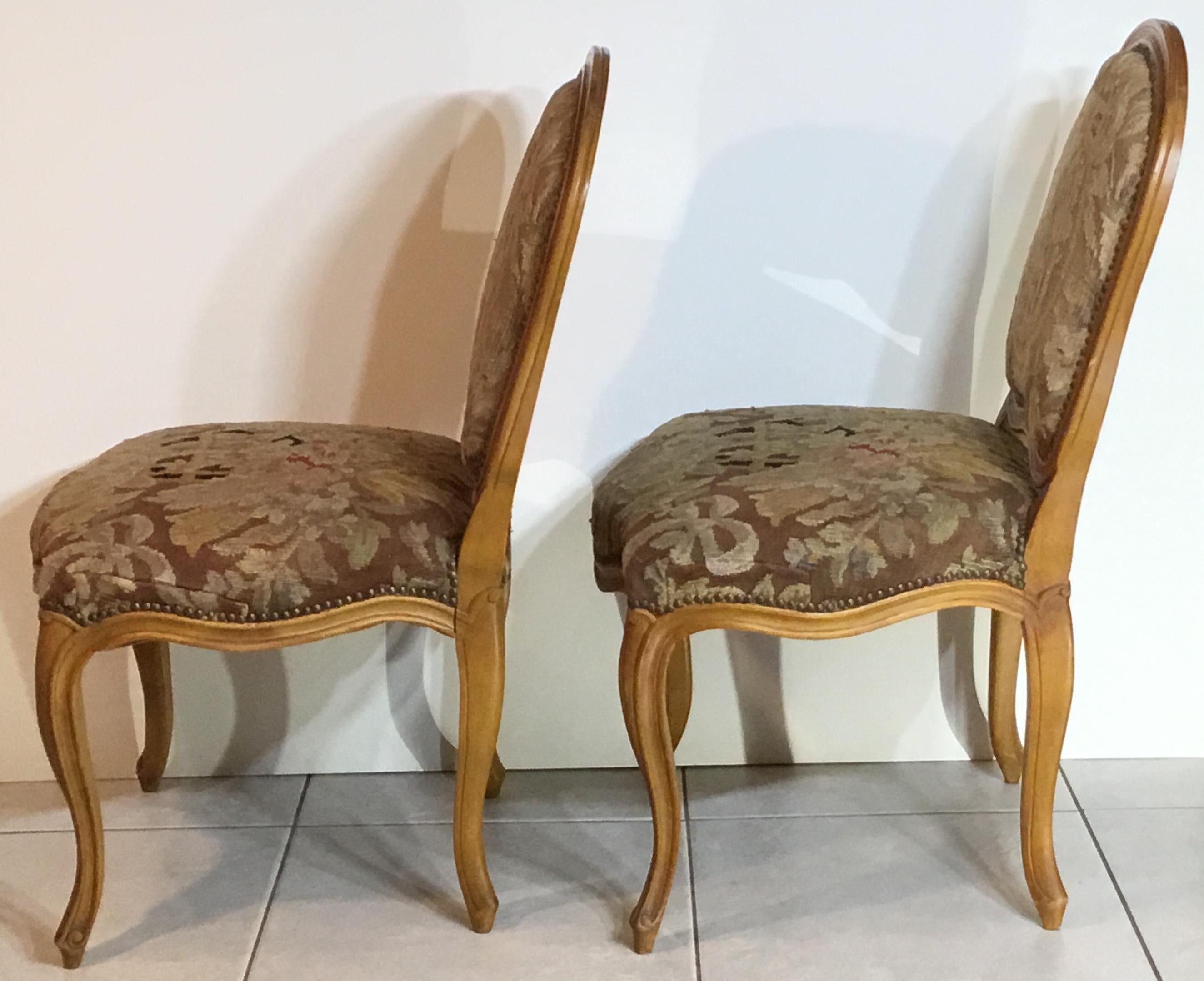 Pair of French Louis XV Style Aubusson Upholstered Chairs 6