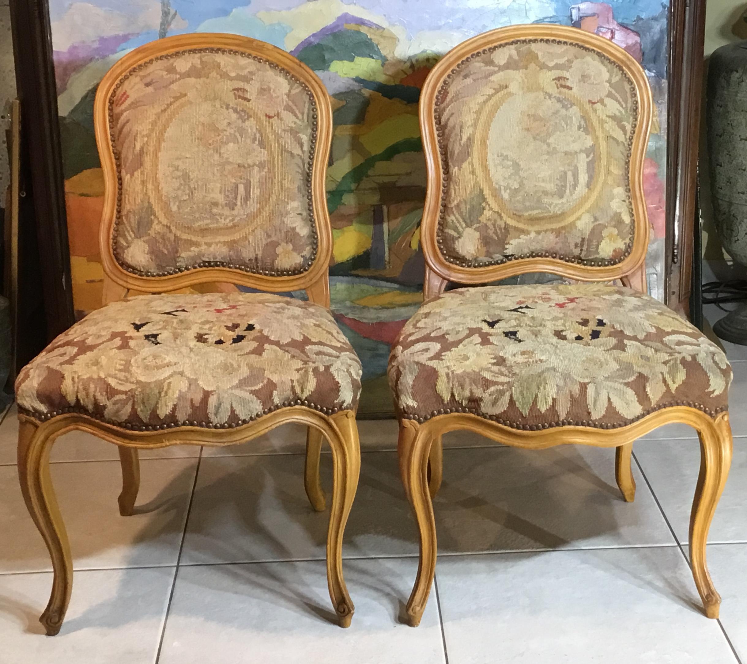 Pair of French Louis XV Style Aubusson Upholstered Chairs 8