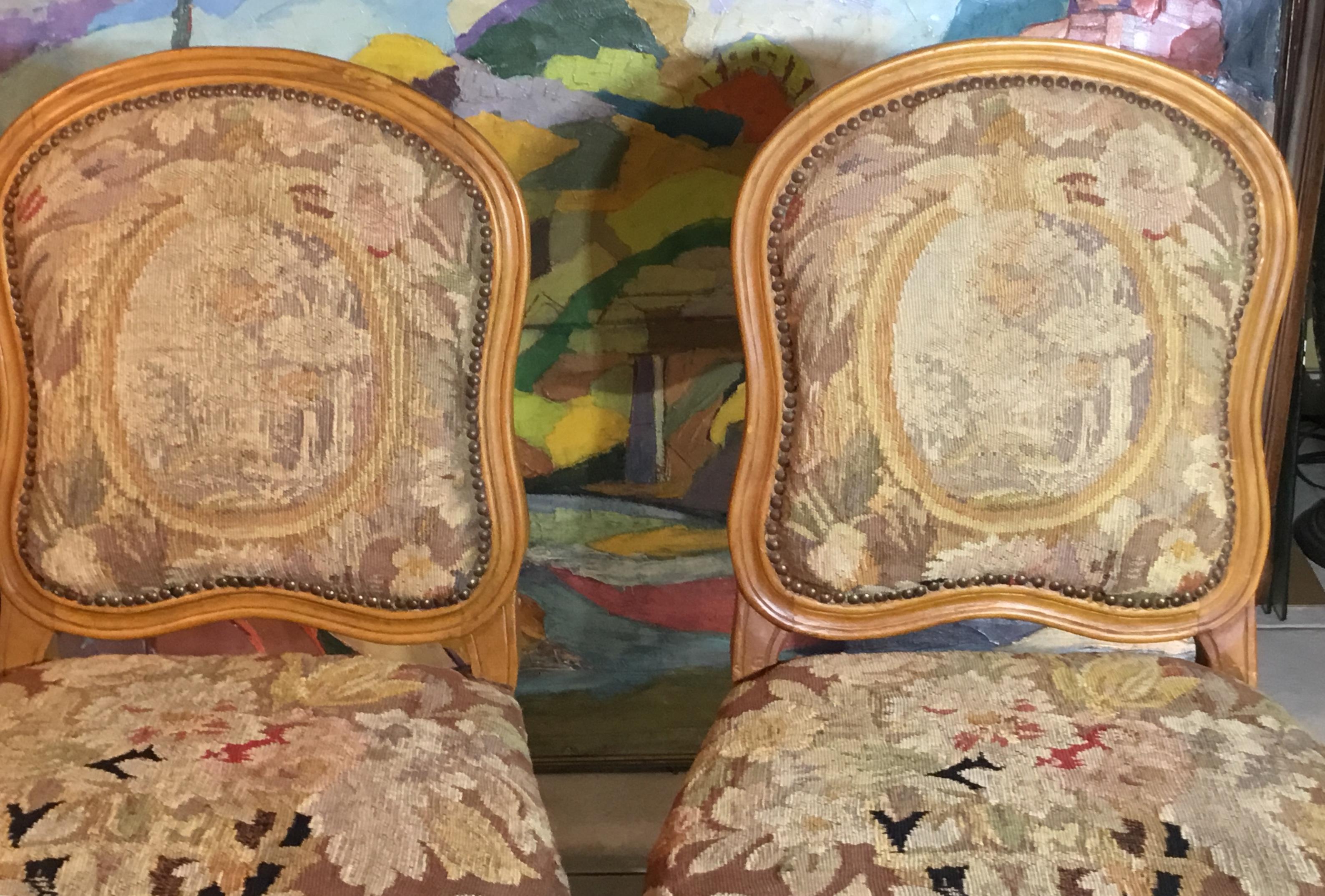 Pair of French Louis XV Style Aubusson Upholstered Chairs 10