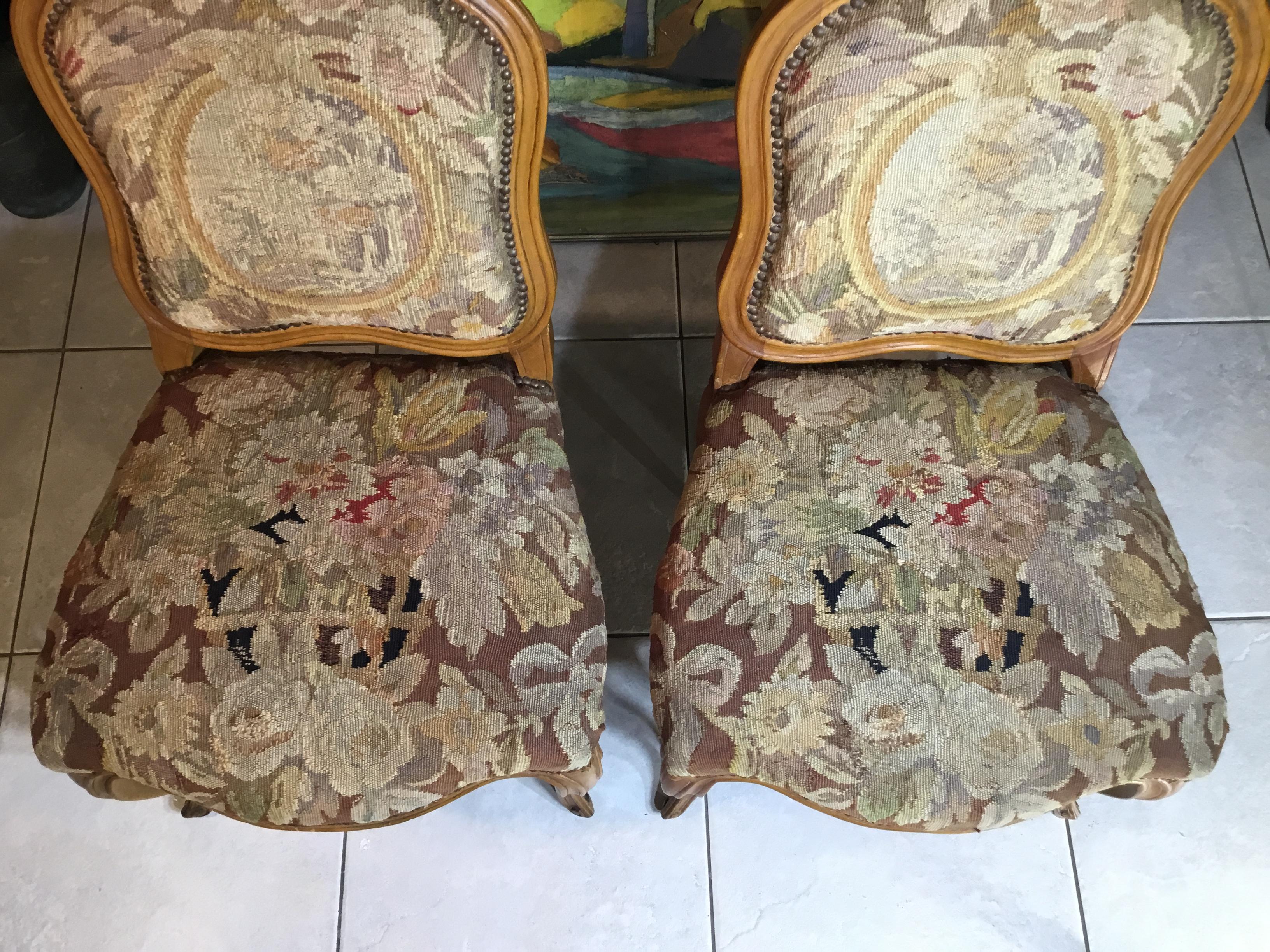 Pair of French Louis XV Style Aubusson Upholstered Chairs 11