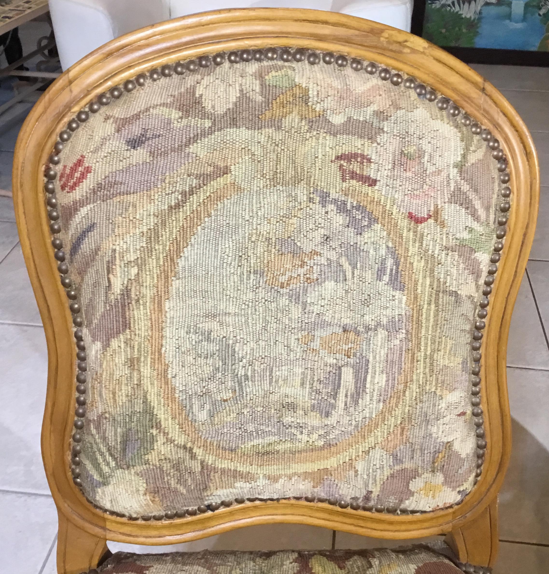 Pair of French Louis XV Style Aubusson Upholstered Chairs In Good Condition In Delray Beach, FL