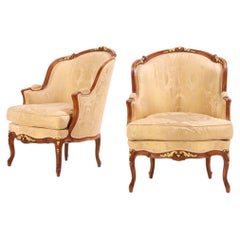Pair of French Louis XV style Bergere Chairs, C. 1940