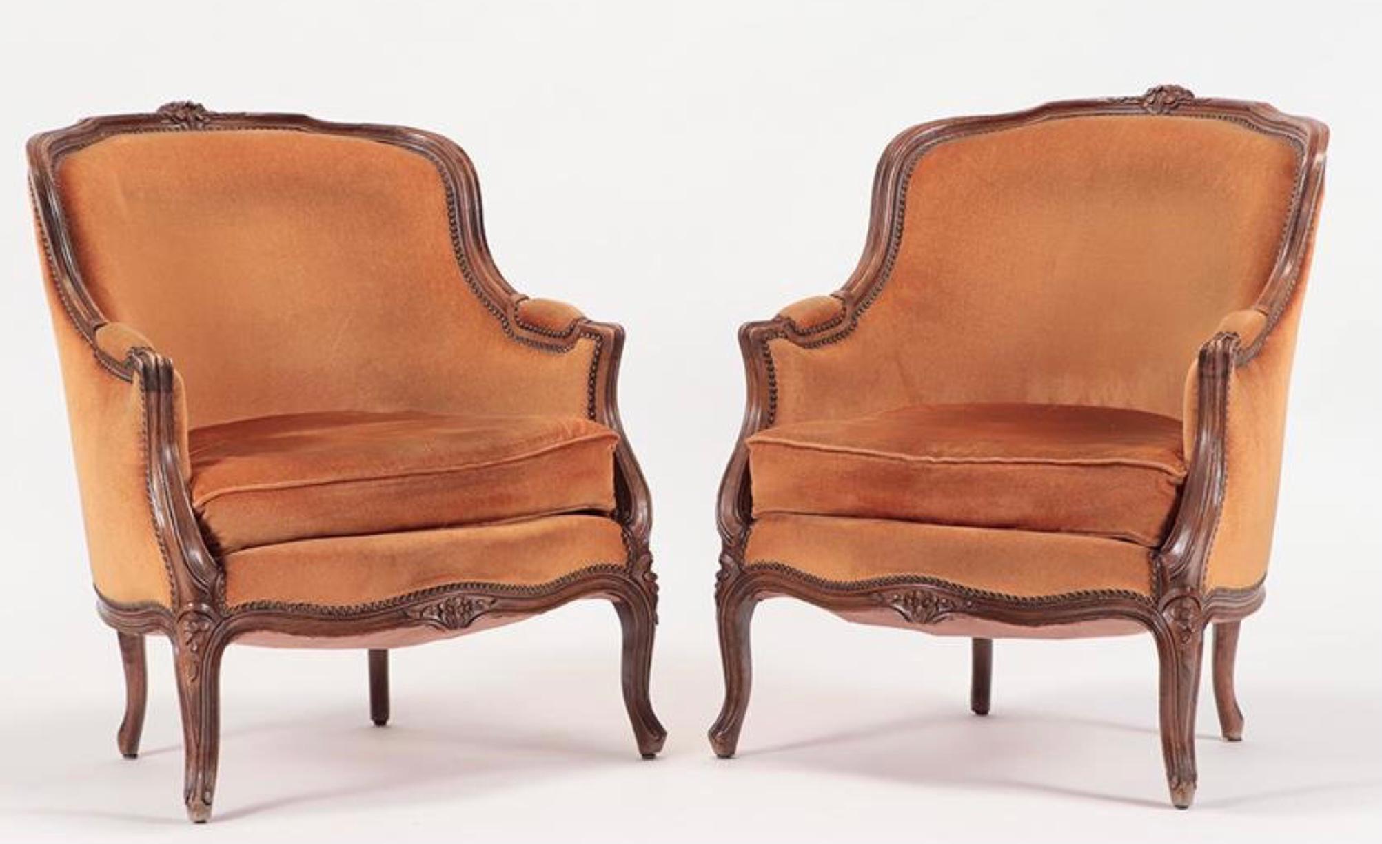 Pair of French Louis XV Style Bergere Chairs at 1stDibs