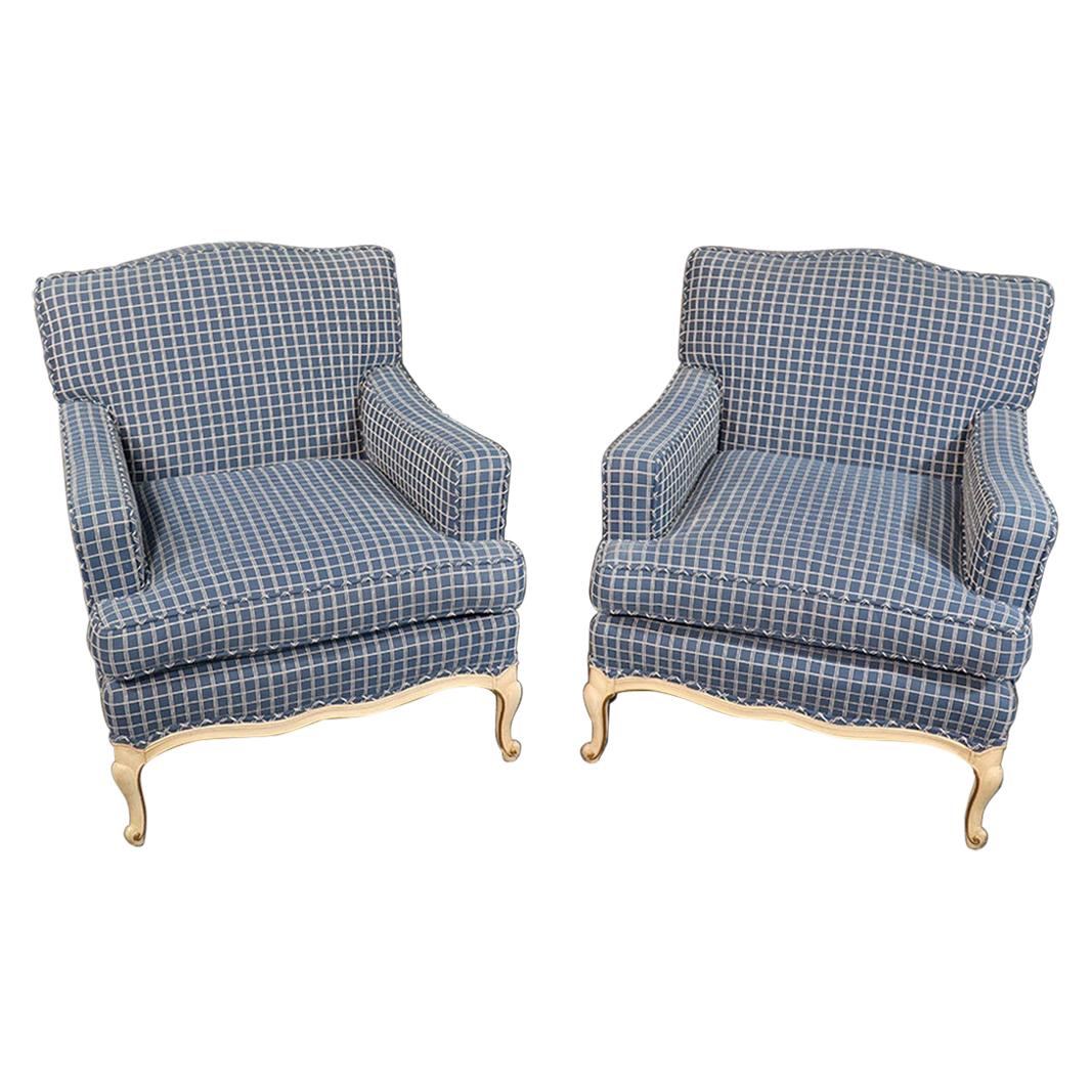 Pair of French Louis XV Style Bergère Club Lounge Chairs