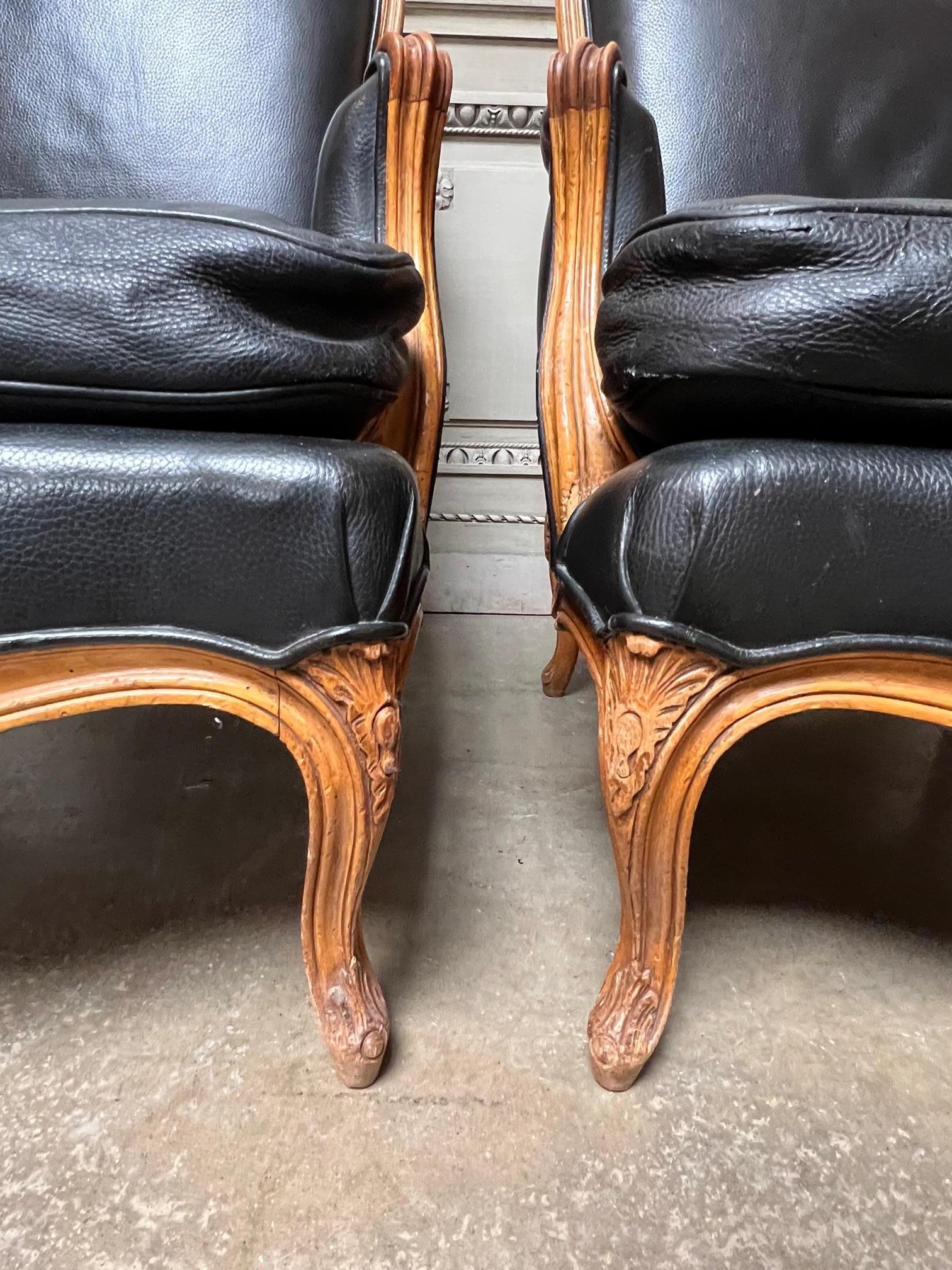Wood Pair of French Louis XV Style Bergeres
