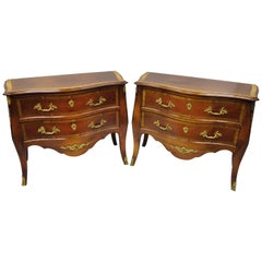 Pair of French Louis XV Style Bombe Commode Banded Top Chest of Drawers