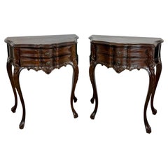 Pair of French Louis XV Style Bombe Nightstands with Two Drawers
