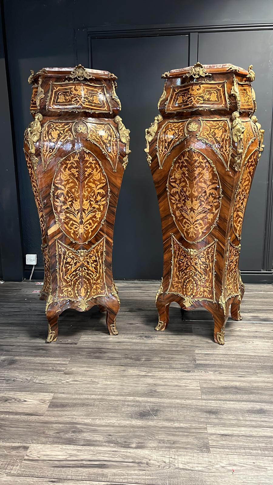 Pair of French Louis XV Style Bombe Pedestals 3