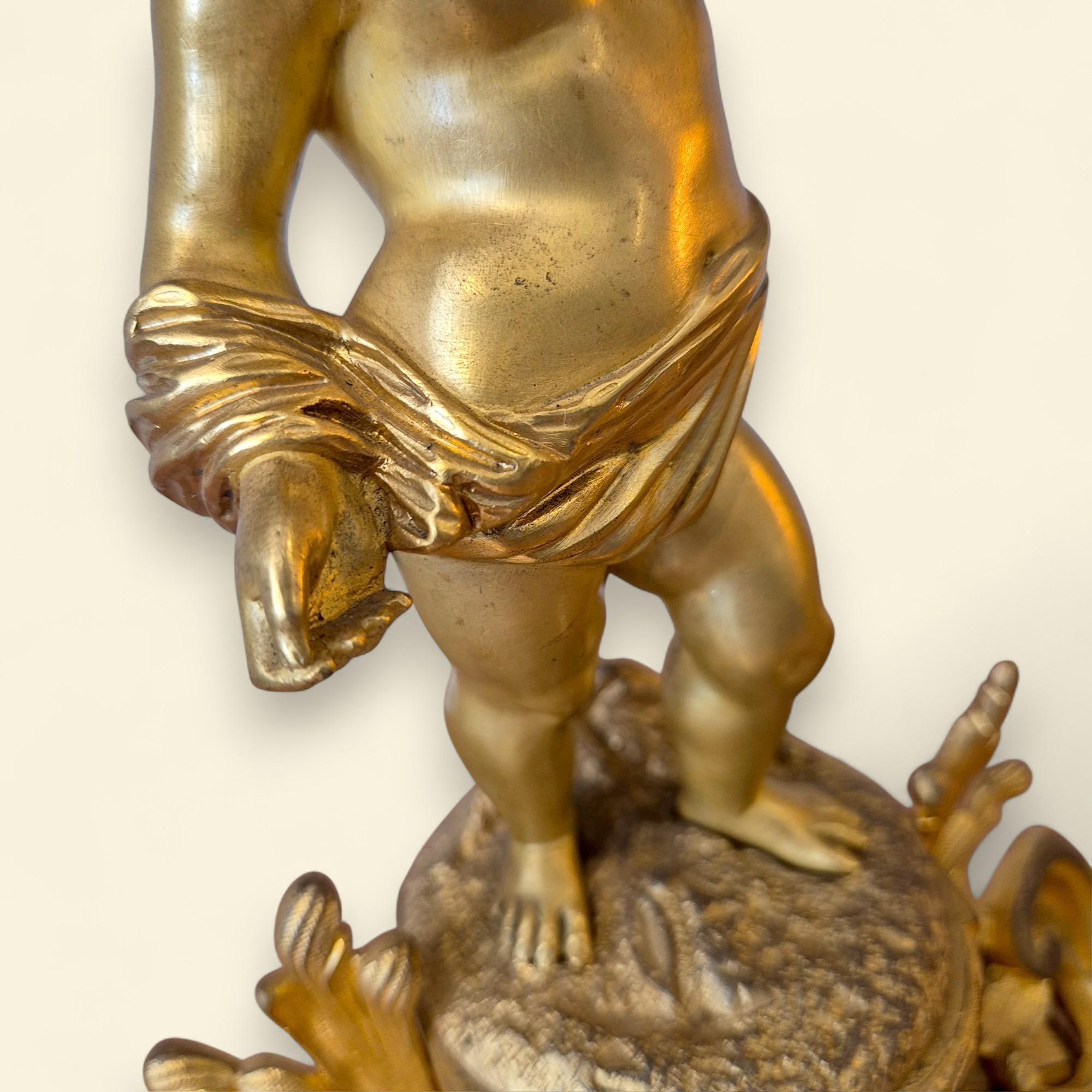 Pair of French Louis XV Style Bronze Dore Cupid Candelabras, 19th Century For Sale 7
