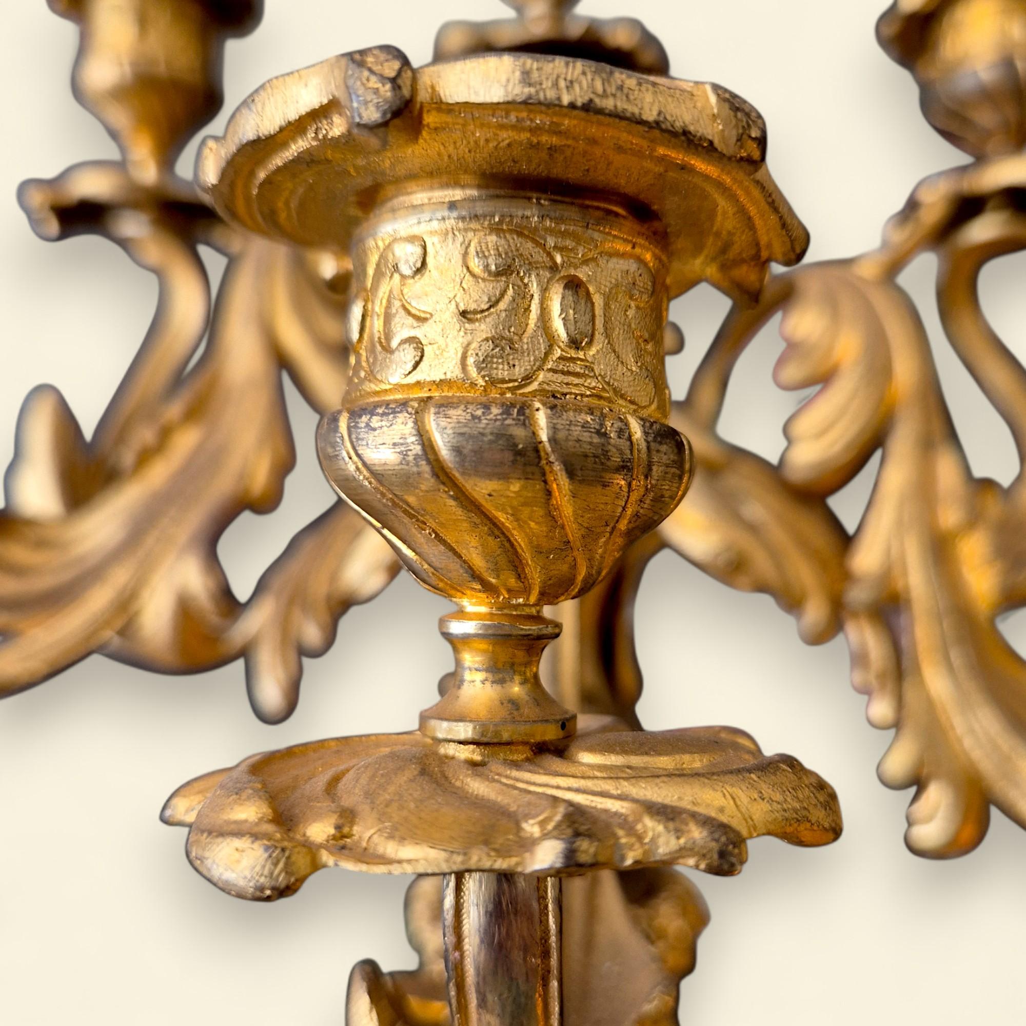 Pair of French Louis XV Style Bronze Dore Cupid Candelabras, 19th Century For Sale 14