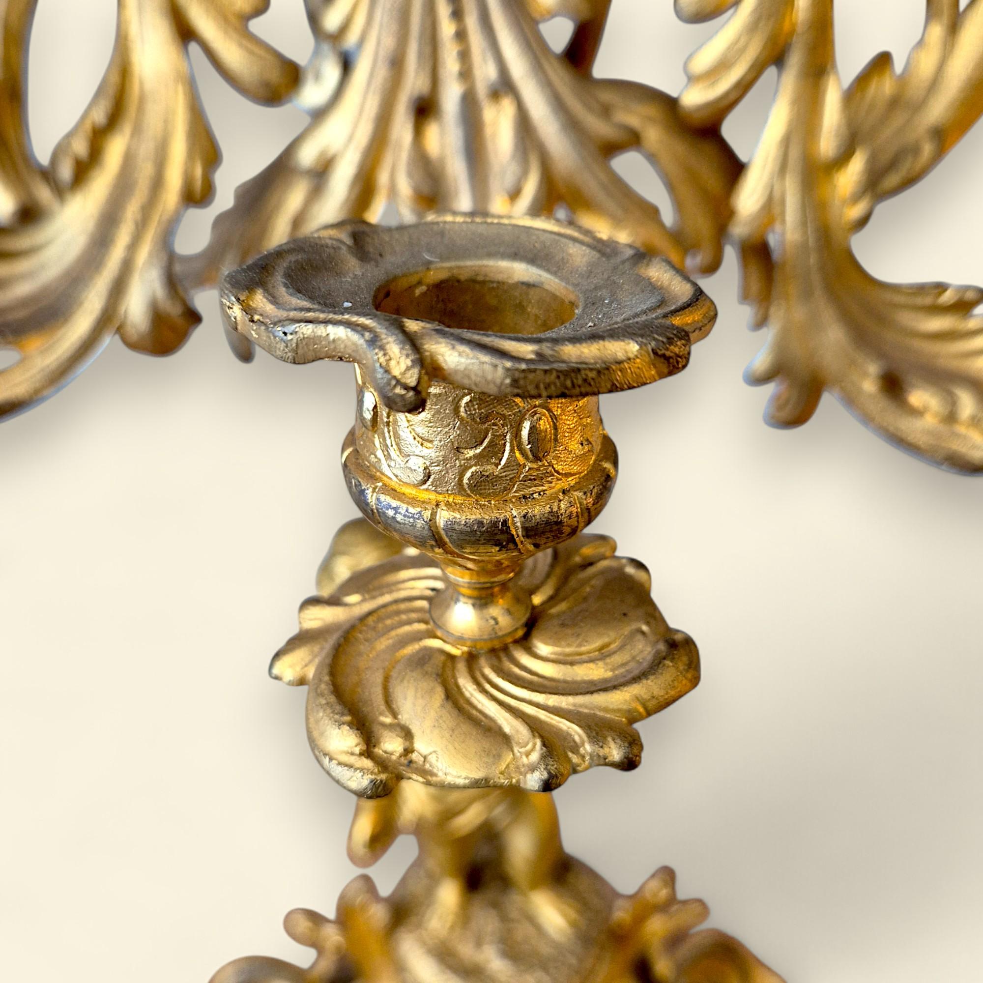 Pair of French Louis XV Style Bronze Dore Cupid Candelabras, 19th Century For Sale 2