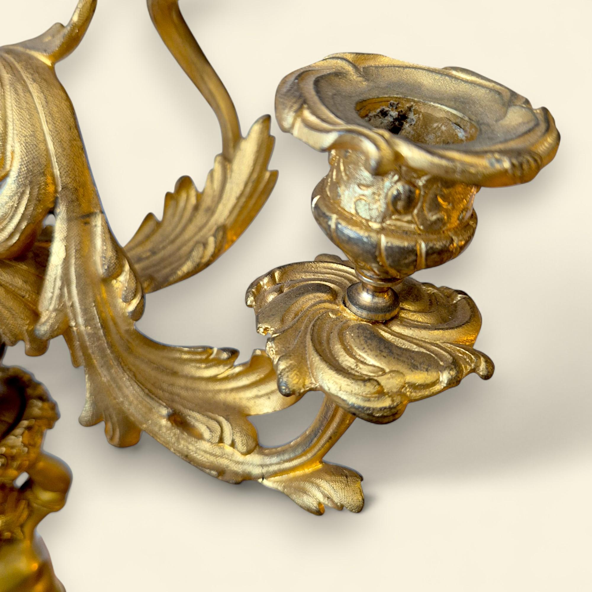 Pair of French Louis XV Style Bronze Dore Cupid Candelabras, 19th Century For Sale 3