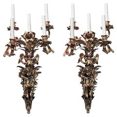 Pair of French Louis XV Style Bronze Dore Cupid Wall Sconces