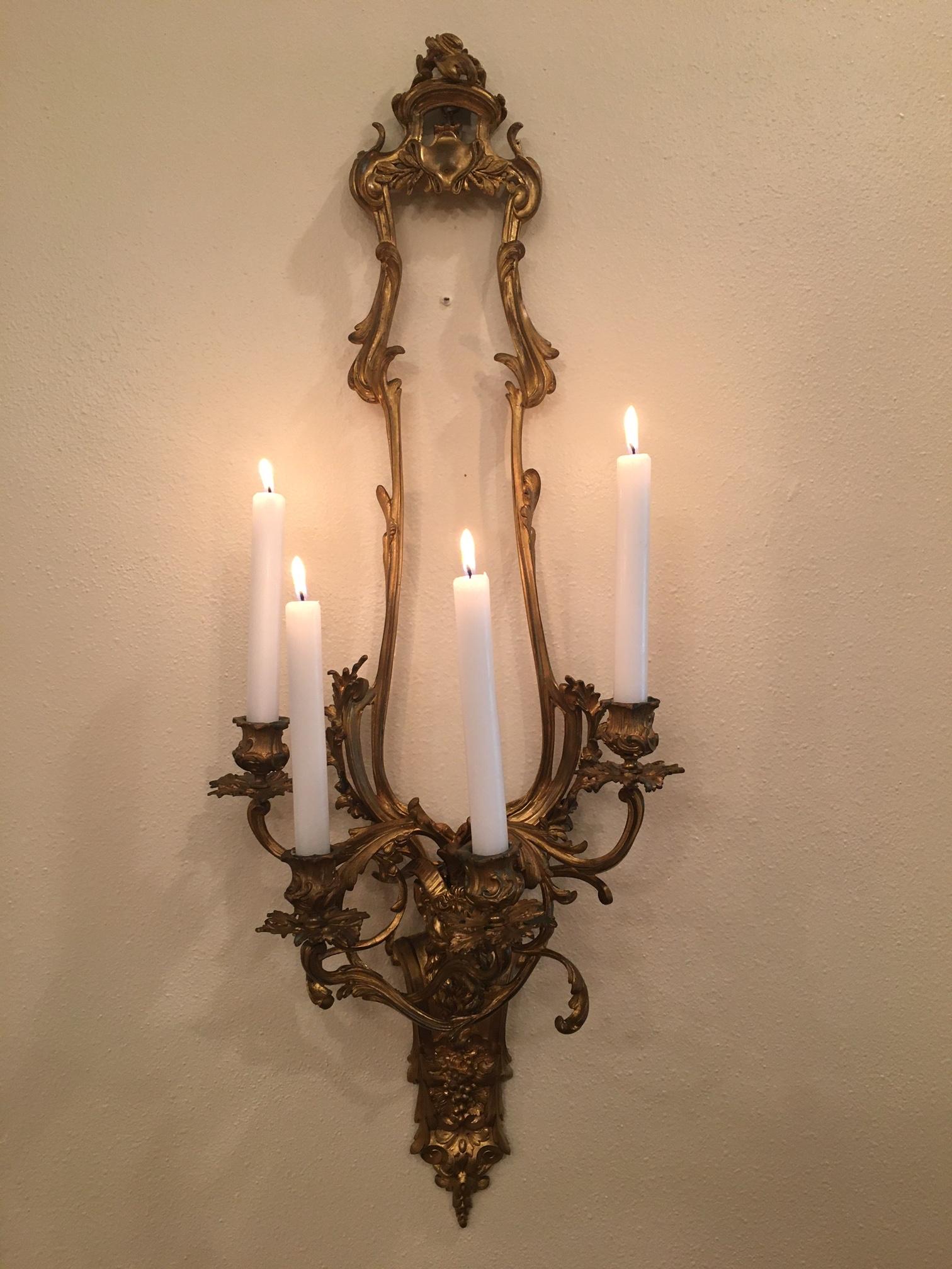 Pair of French Louis XV Style Bronze Four Light Sconces For Sale 10