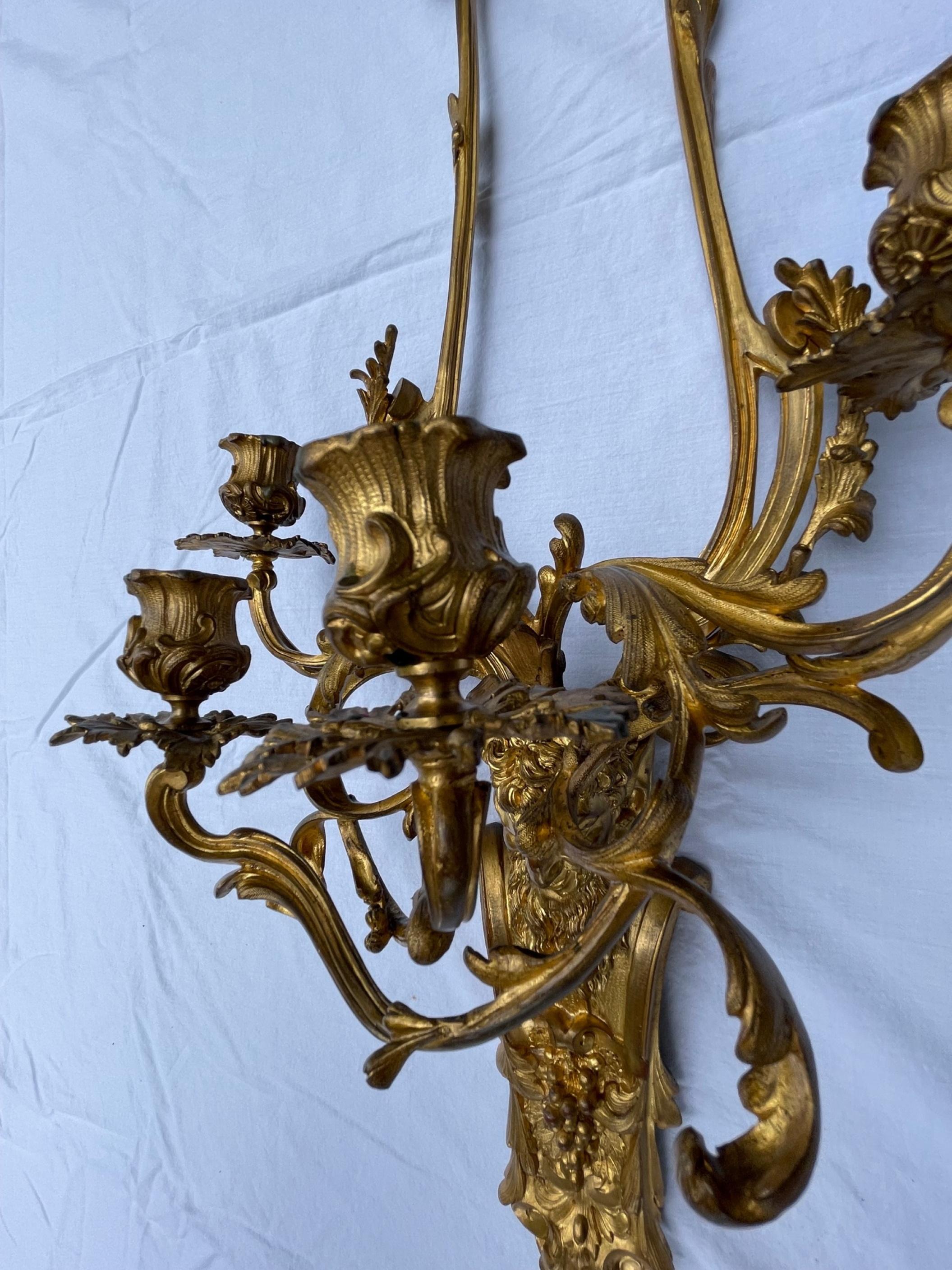 Pair of French Louis XV Style Bronze Four Light Sconces For Sale 1