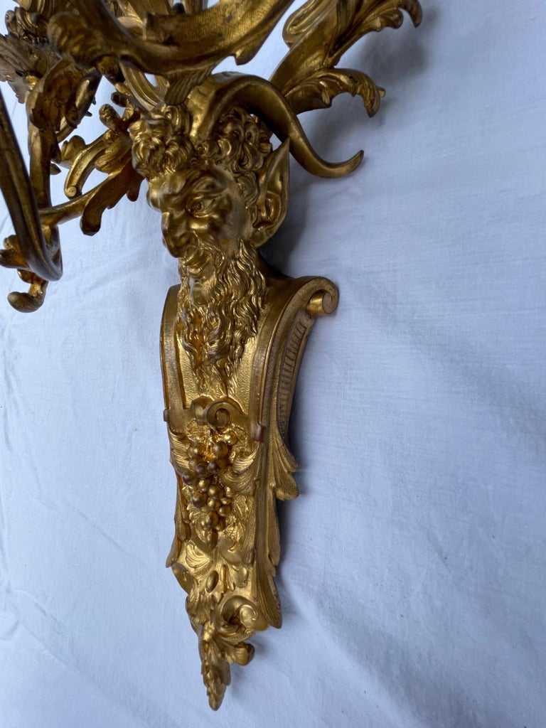 Pair of French Louis XV Style Bronze Four Light Sconces For Sale 3