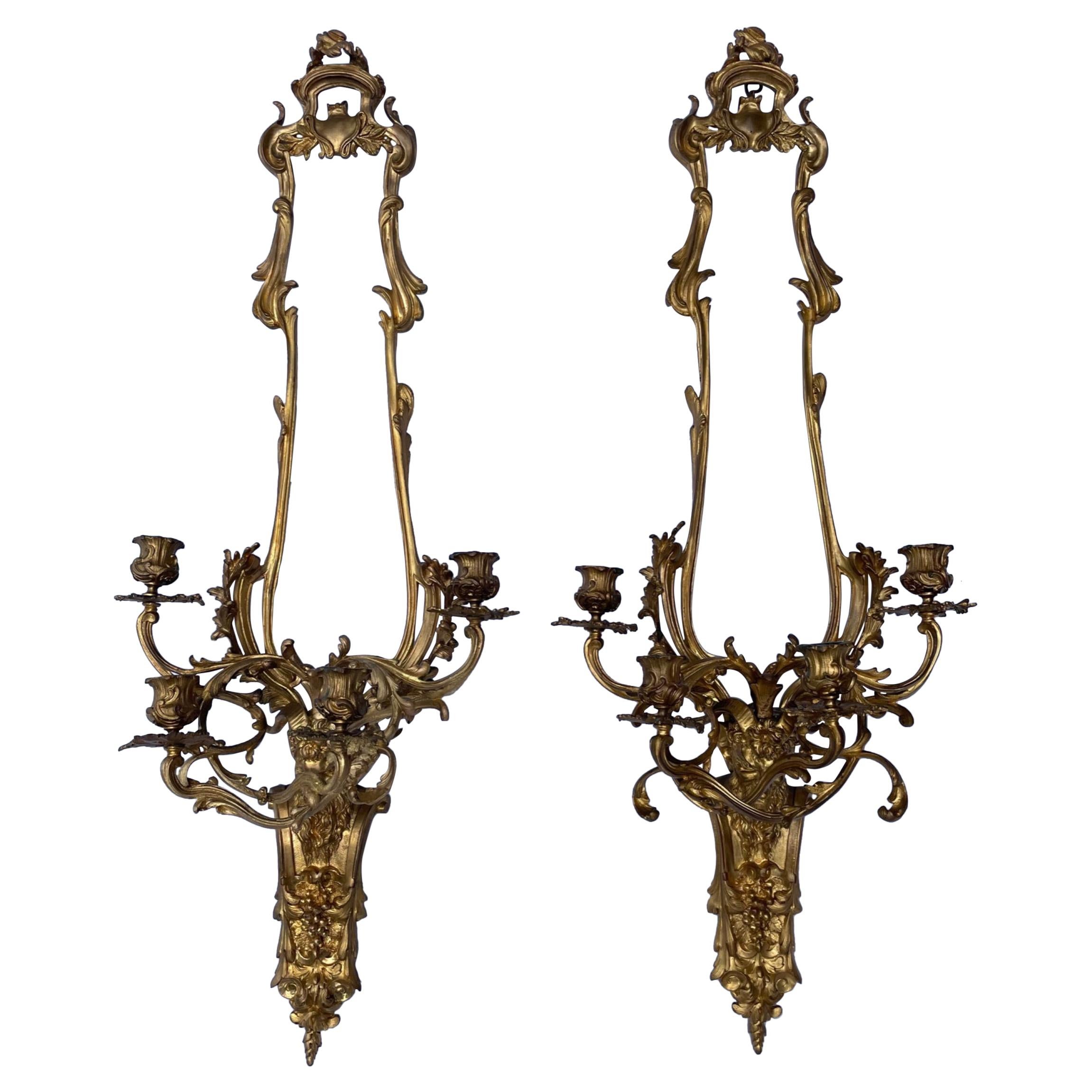 Pair of French Louis XV Style Bronze Four Light Sconces