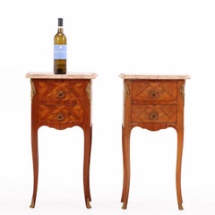 Pair of French Louis XV Style Bronze-Mounted Marble-Top Nightstands, C. 1950