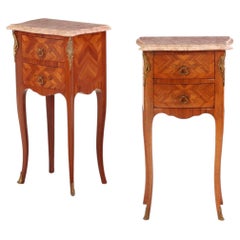 Pair of French Louis XV Style Bronze-Mounted Marble-Top Nightstands, C. 1950