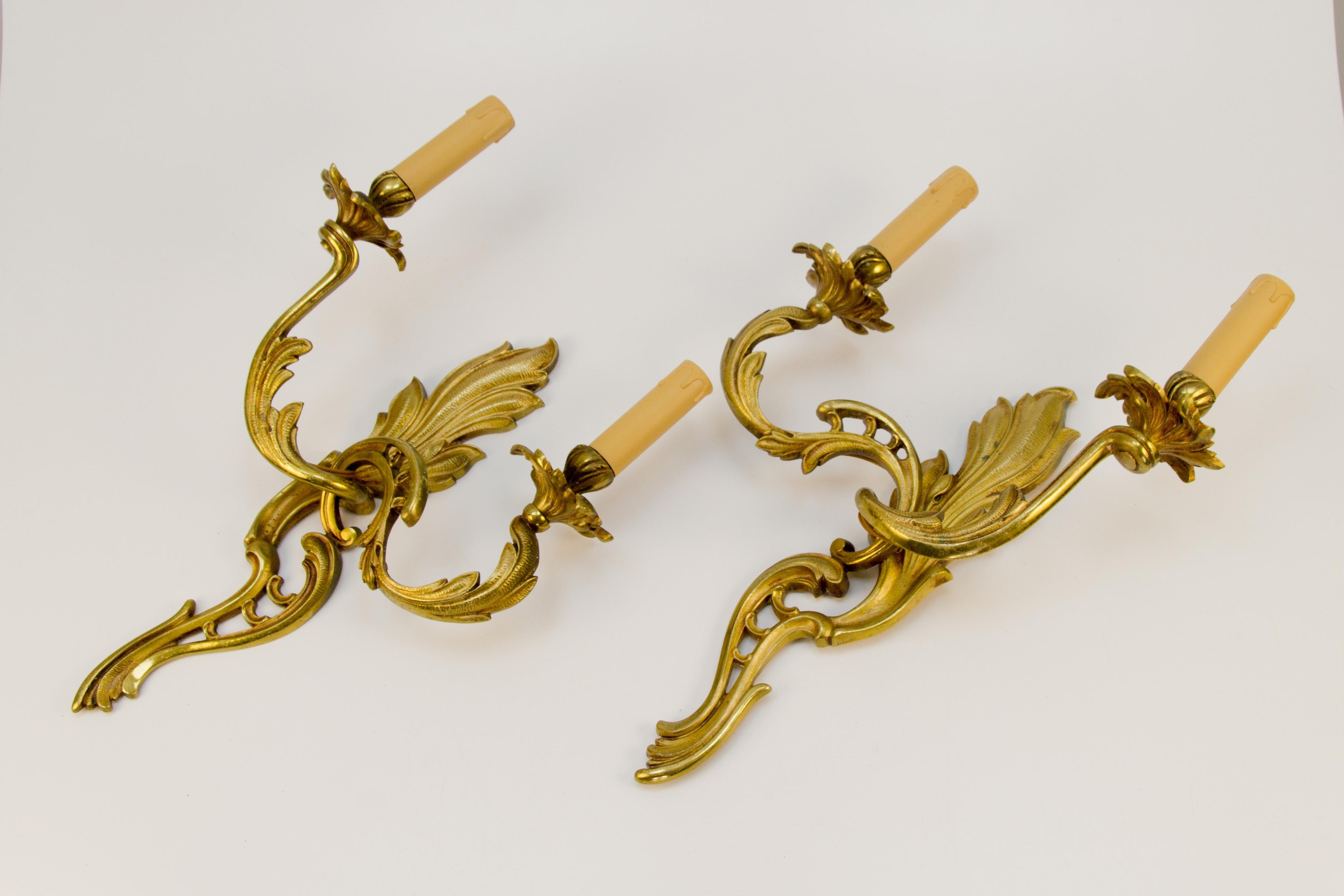 Pair of French Louis XV Style Two-Light Bronze Sconces For Sale 9