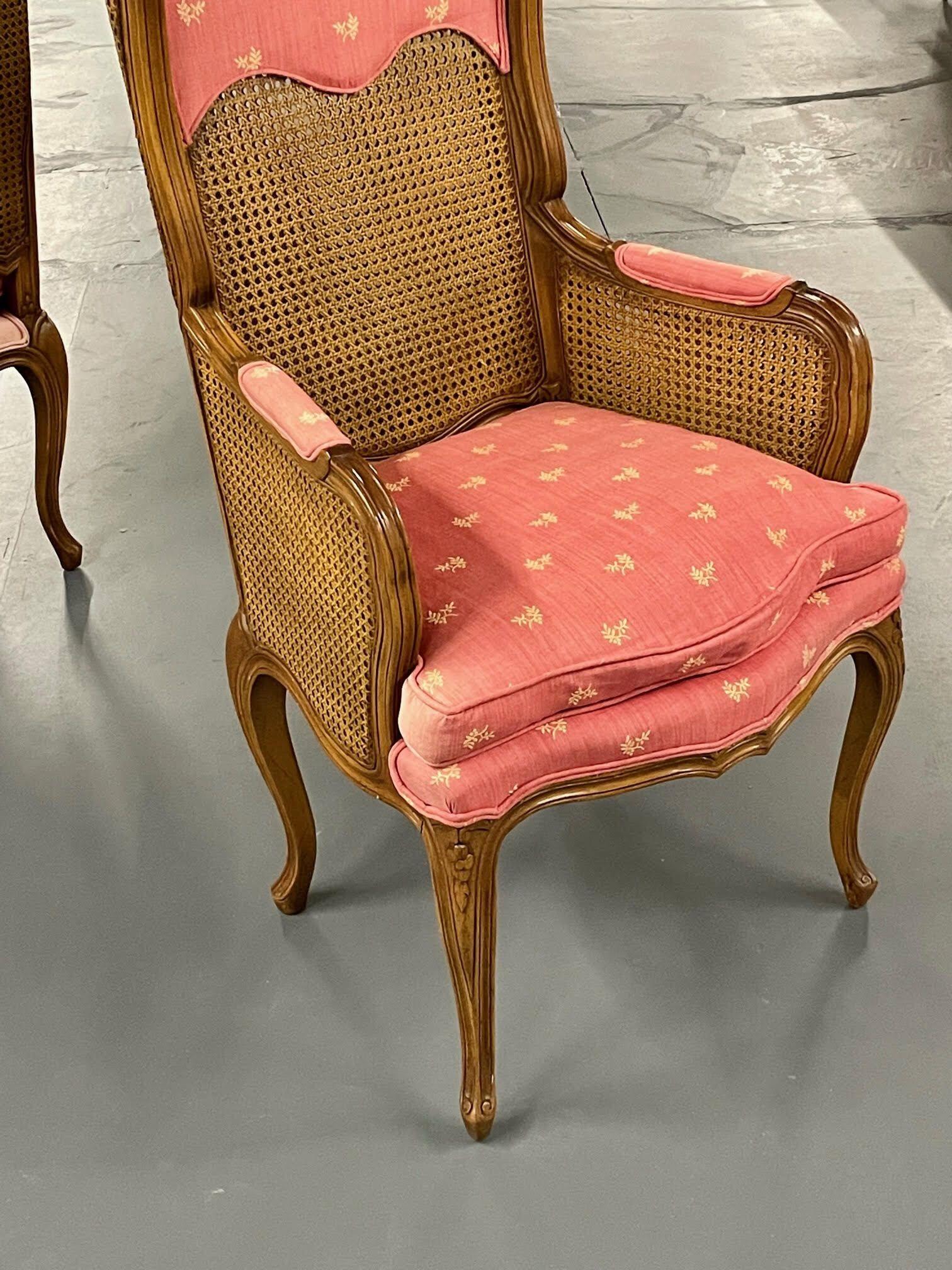 Pair of French Louis XV Style Cane Occasional/Armchairs, Wingbacks, France In Good Condition For Sale In Stamford, CT