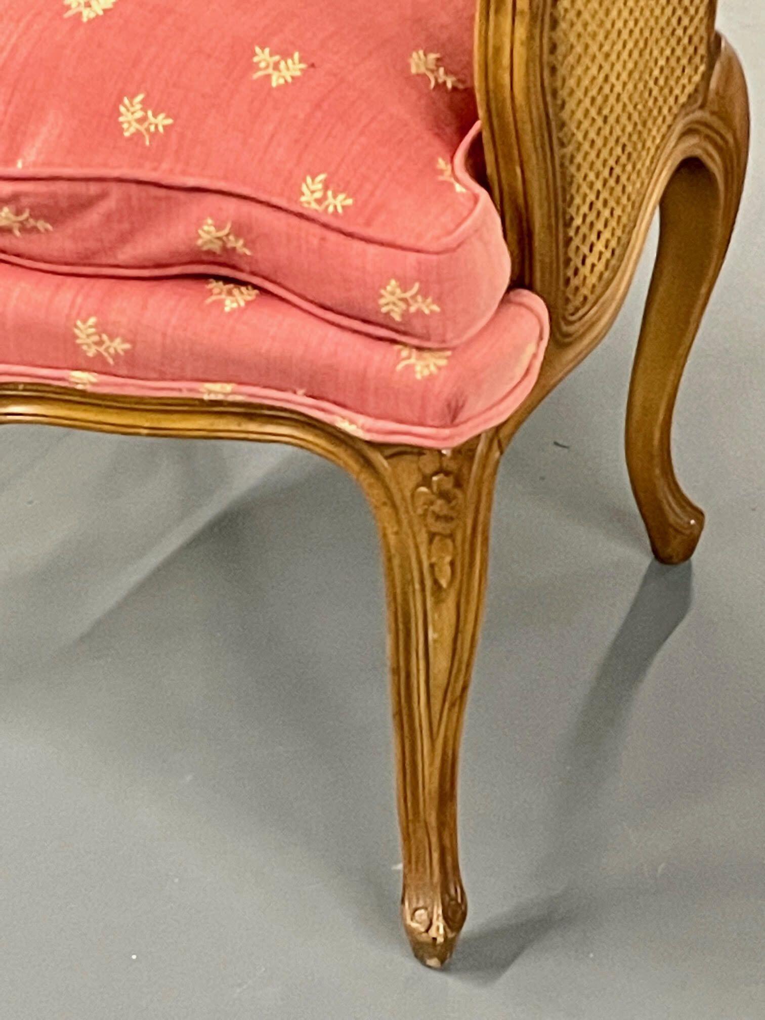 Fruitwood Pair of French Louis XV Style Cane Occasional/Armchairs, Wingbacks, France For Sale