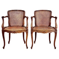 Pair of French Louis XV Style Caned Armchairs